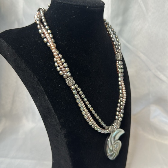 Ammonite Mother Of Pearl & Fresh Water Pearl Necklace 925 - Picture 7 of 7